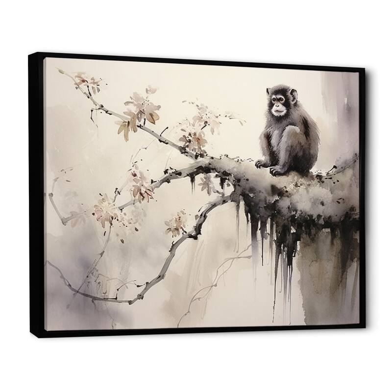 Designart "Asian Art Monkey II" Asian Framed Wall Art Living Room Bed